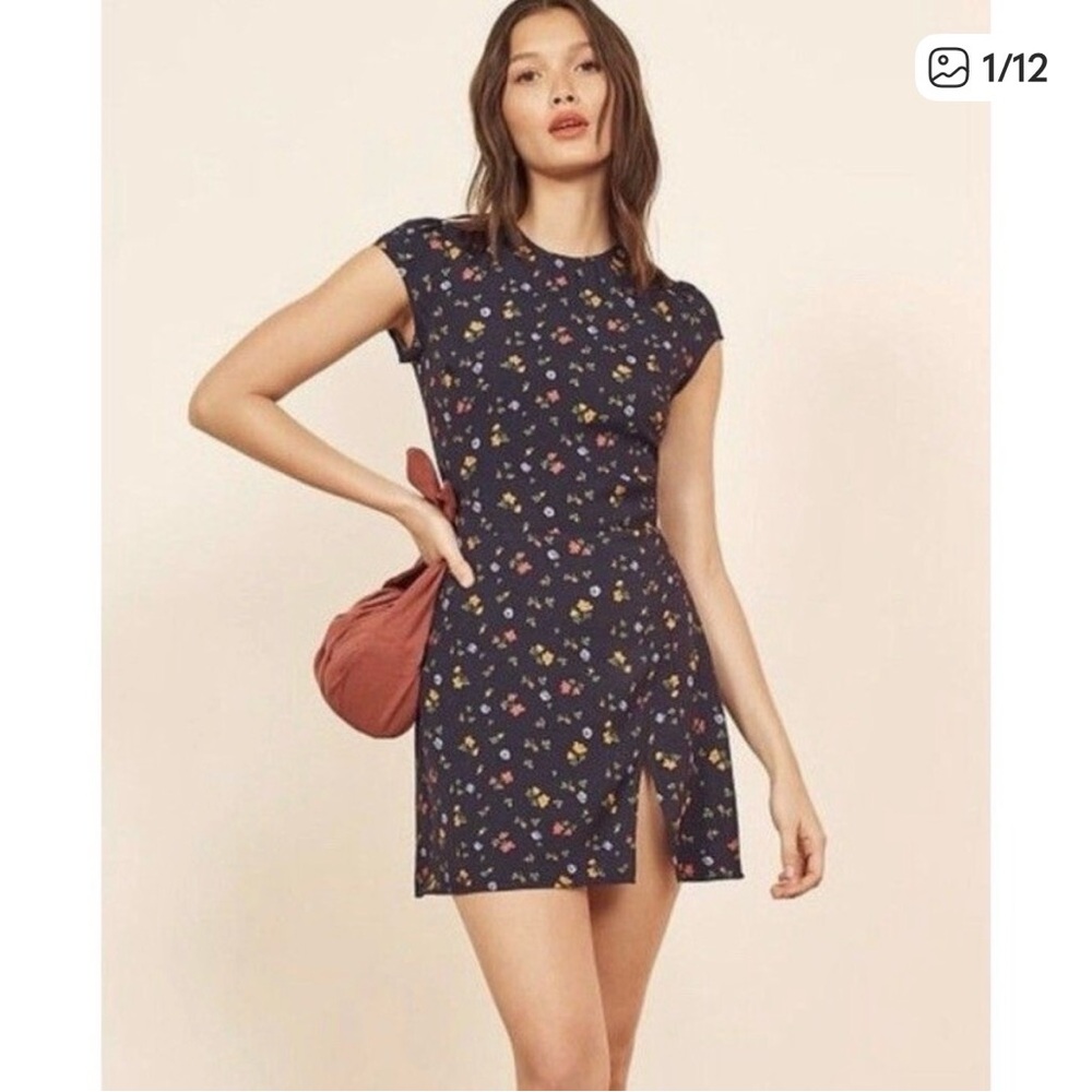 Reformation Navy Floral Mini Dress